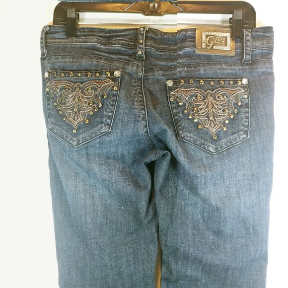GRACE IN LA USA Bling Gems Jeweled Blue Jeans Boot Cut Pants - Picture 1 of 10